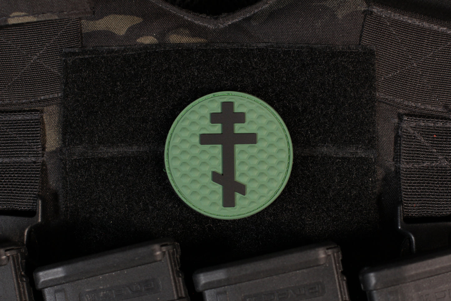 Russian Orthodox Cross PVC Patch Subdued Green & Black
