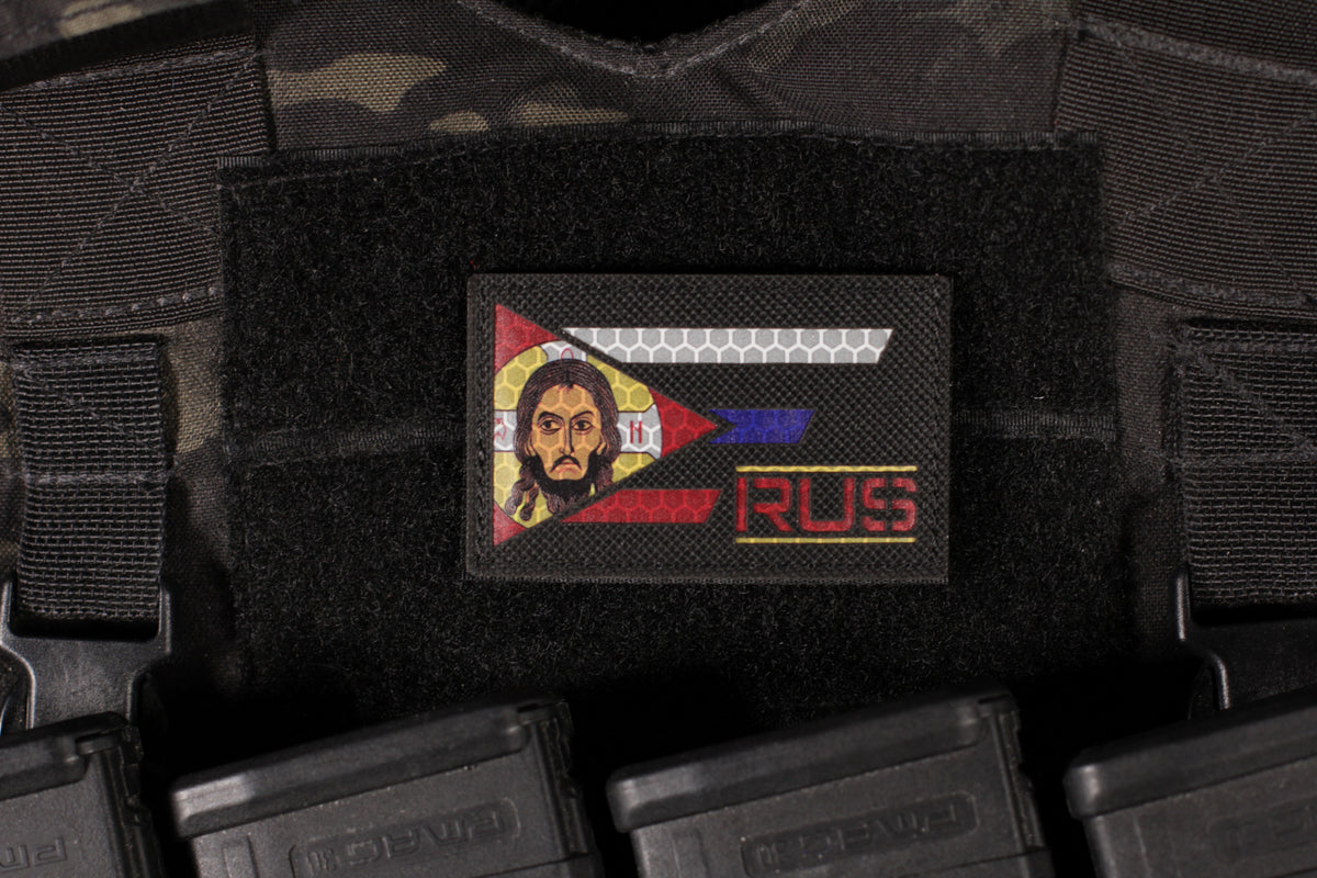 Jesus Russian Orthodox Flag Laser Cut Black Cordura Patch Reflective