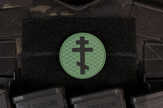 Russian Orthodox Cross PVC Patch Subdued Green & Black