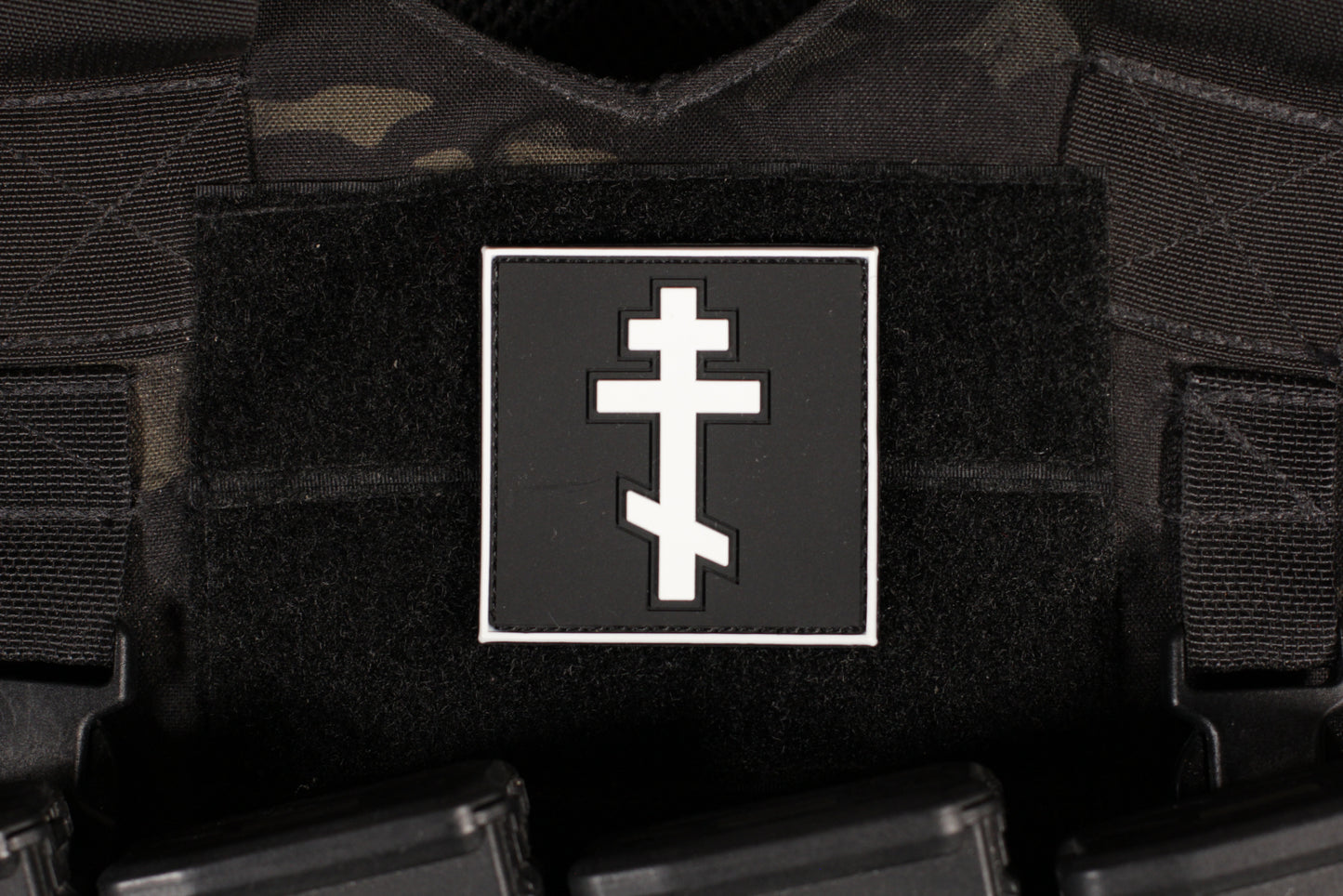 Russian Orthdox Cross BLK White PVC