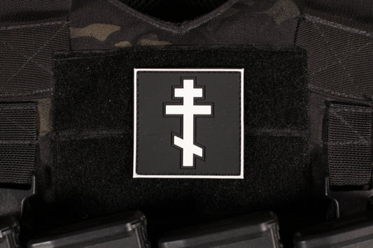 Russian Orthdox Cross BLK White PVC