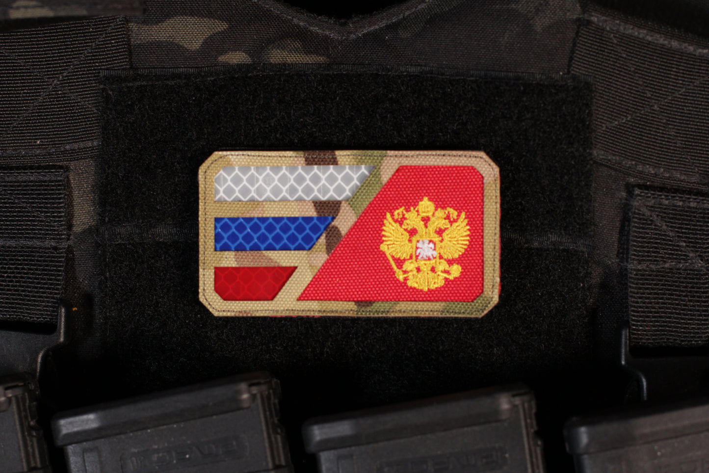 Russia Flag Reflective & Coat Of Arms Inlay Laser Cut Camo Patch