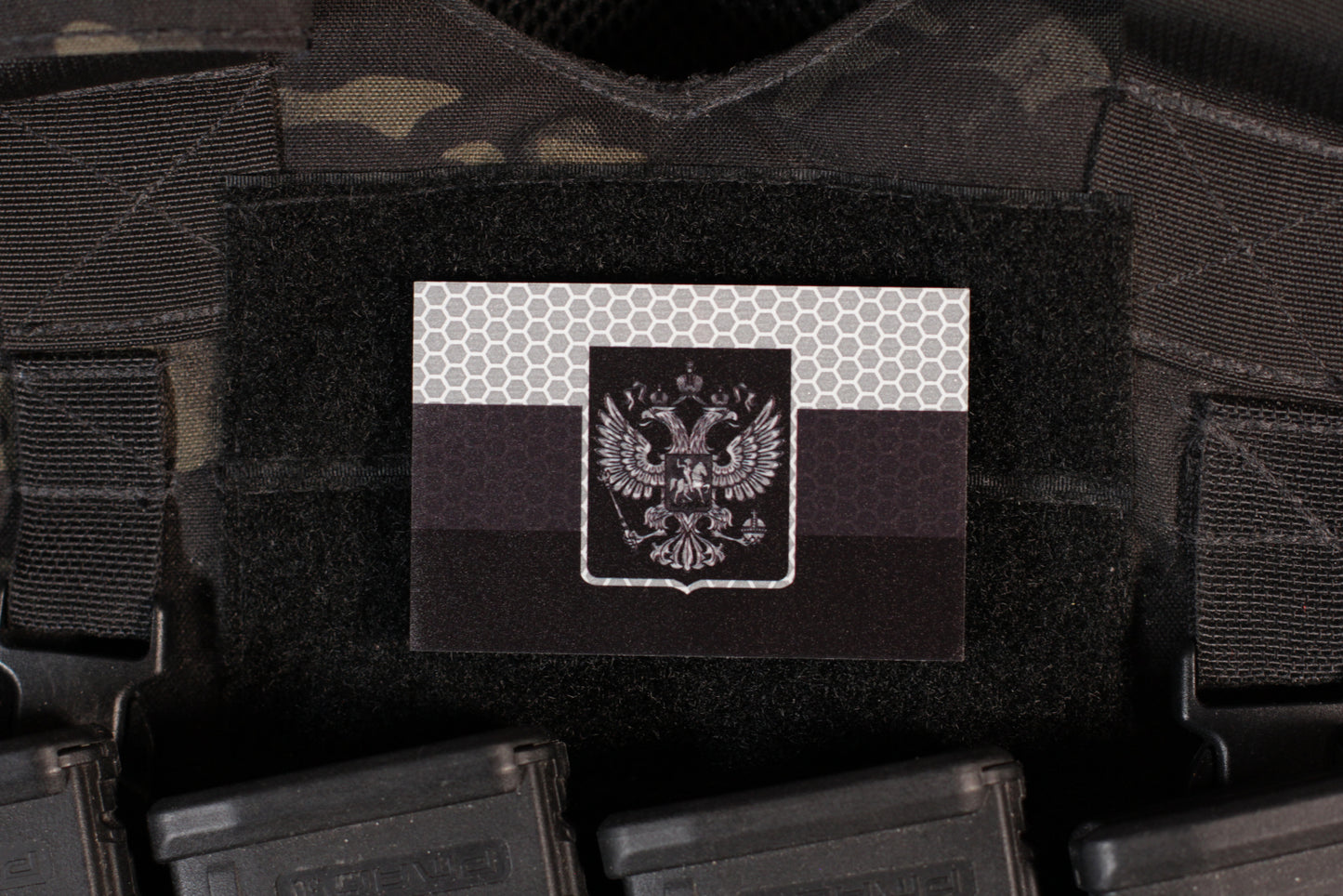 Russian Flag Coat Of Arms Reflective Patch Subdued Black