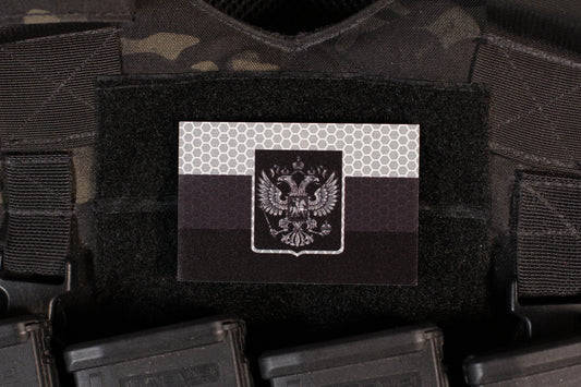 Russian Flag Coat Of Arms Reflective Patch Subdued Black
